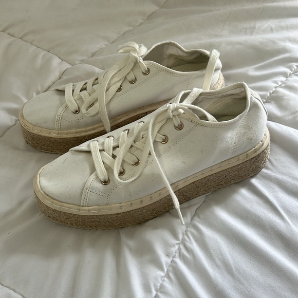 H&M Cream Espadrille Platform Sneakers size 7/38 casual lace up sneaker - Picture 4 of 7